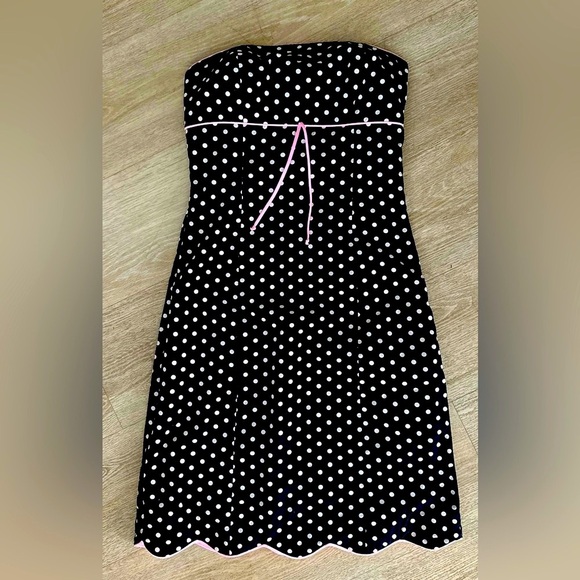 Y2K Strapless Polka Dot Dress w Pink Trim and Scalloped Hem Bottom NWOT - Picture 2 of 10